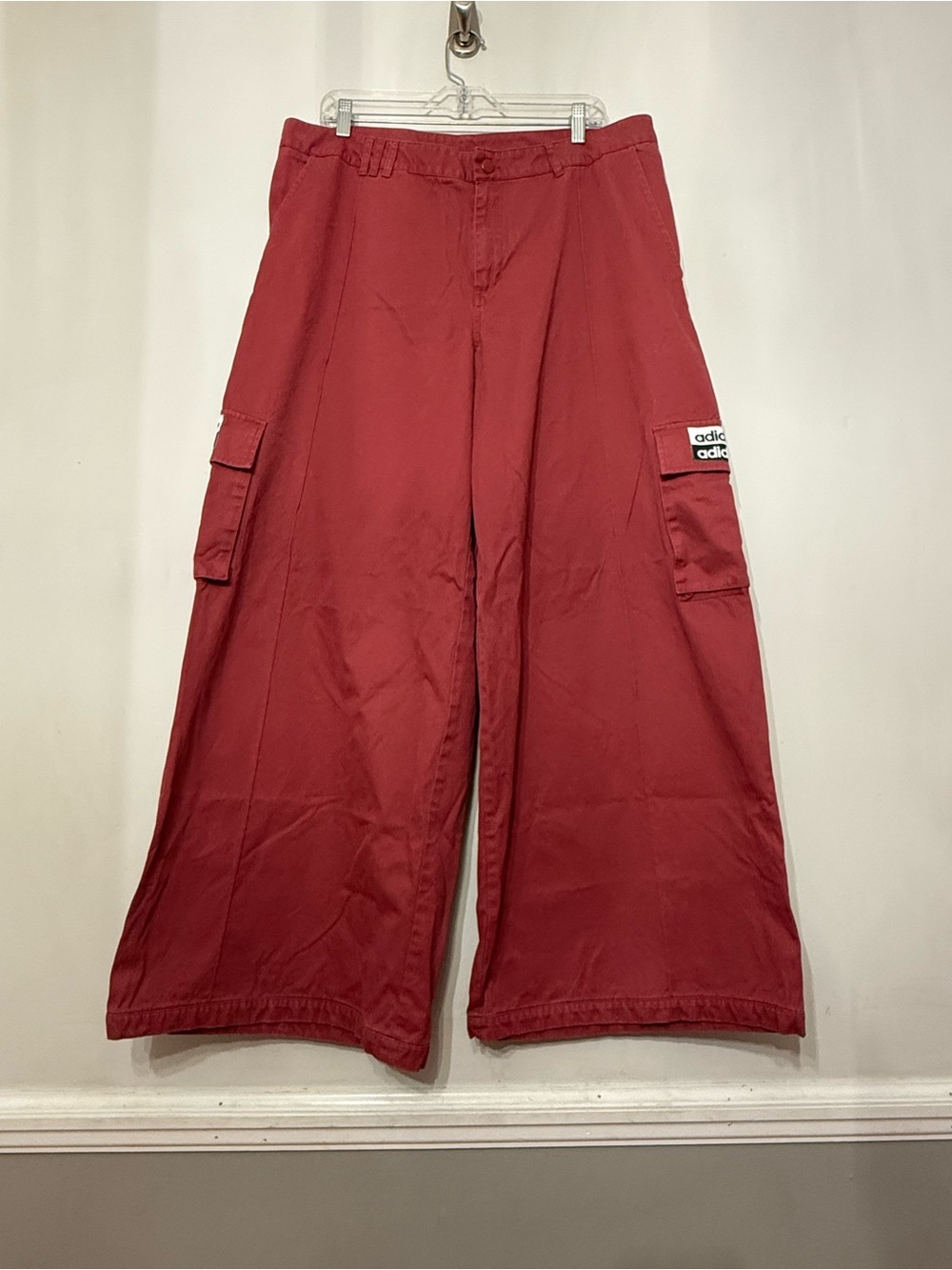 adidas Originals RYV Cargo Wide Leg Pants Oversized Red Utility Gorp Women’s XL - Picture 4 of 13